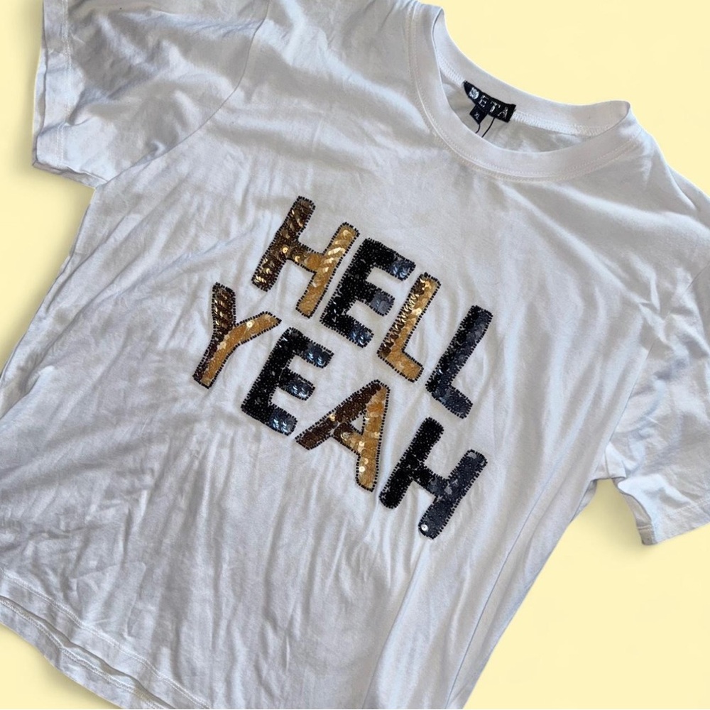 White Graphic Tee with Sequin Letters - Picture 2 of 3